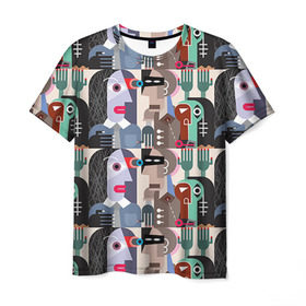 Мужская футболка 3D с принтом Импрессионизм 16 в Екатеринбурге, 100% полиэфир | прямой крой, круглый вырез горловины, длина до линии бедер | Тематика изображения на принте: абстракция | импрессионизм | человечки | яркий