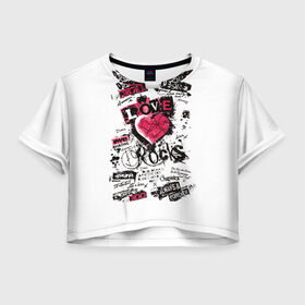 Женская футболка 3D укороченная с принтом Рок сердца 4 в Екатеринбурге, 100% полиэстер | круглая горловина, длина футболки до линии талии, рукава с отворотами | heart | tattoo | разбитое | сердечко | сердце | тату | татушка