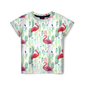 Детская футболка 3D с принтом Цветы и бабочки 2 в Екатеринбурге, 100% гипоаллергенный полиэфир | прямой крой, круглый вырез горловины, длина до линии бедер, чуть спущенное плечо, ткань немного тянется | растения | фламинго