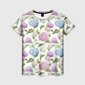 Женская футболка 3D с принтом Цветы и бабочки 4 в Екатеринбурге, 100% полиэфир ( синтетическое хлопкоподобное полотно) | прямой крой, круглый вырез горловины, длина до линии бедер | акварель | нежный | паттерн | цветочек | цветочный