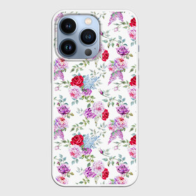 Чехол для iPhone 13 Pro с принтом Цветы и бабочки 8 в Екатеринбурге,  |  | акварель | бабочка | нежный | рисунок | роза | сирень | цветочек | цветочный | цветы