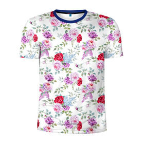 Мужская футболка 3D спортивная с принтом Цветы и бабочки 8 в Екатеринбурге, 100% полиэстер с улучшенными характеристиками | приталенный силуэт, круглая горловина, широкие плечи, сужается к линии бедра | акварель | бабочка | нежный | рисунок | роза | сирень | цветочек | цветочный | цветы