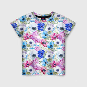 Детская футболка 3D с принтом Цветы и бабочки 9 в Екатеринбурге, 100% гипоаллергенный полиэфир | прямой крой, круглый вырез горловины, длина до линии бедер, чуть спущенное плечо, ткань немного тянется | Тематика изображения на принте: акварель | нежный | паттерн | цветочек | цветочный