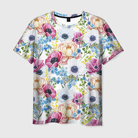 Мужская футболка 3D с принтом Цветы и бабочки 10 в Екатеринбурге, 100% полиэфир | прямой крой, круглый вырез горловины, длина до линии бедер | Тематика изображения на принте: маки | паттерн