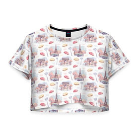 Женская футболка 3D укороченная с принтом Парижское настроение в Екатеринбурге, 100% полиэстер | круглая горловина, длина футболки до линии талии, рукава с отворотами | париж