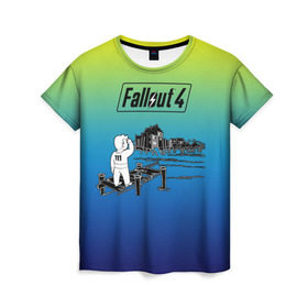 Женская футболка 3D с принтом Волт-бой Fallout 4 в Екатеринбурге, 100% полиэфир ( синтетическое хлопкоподобное полотно) | прямой крой, круглый вырез горловины, длина до линии бедер | fallout 4 | vault boy | волт бой | фаллаут