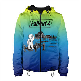 Женская куртка 3D с принтом Волт-бой Fallout 4 в Екатеринбурге, ткань верха — 100% полиэстер, подклад — флис | прямой крой, подол и капюшон оформлены резинкой с фиксаторами, два кармана без застежек по бокам, один большой потайной карман на груди. Карман на груди застегивается на липучку | fallout 4 | vault boy | волт бой | фаллаут