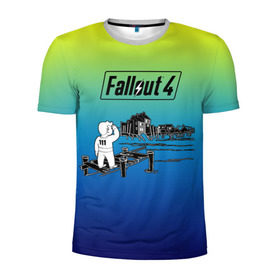 Мужская футболка 3D спортивная с принтом Волт-бой Fallout 4 в Екатеринбурге, 100% полиэстер с улучшенными характеристиками | приталенный силуэт, круглая горловина, широкие плечи, сужается к линии бедра | Тематика изображения на принте: fallout 4 | vault boy | волт бой | фаллаут