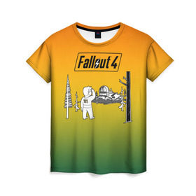 Женская футболка 3D с принтом Волт-бой 111 Fallout 4 в Екатеринбурге, 100% полиэфир ( синтетическое хлопкоподобное полотно) | прямой крой, круглый вырез горловины, длина до линии бедер | fallout 4 | vault boy | волт бой | фаллаут