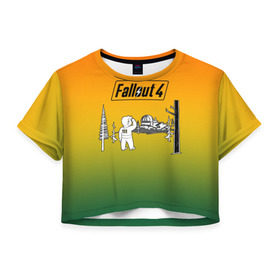Женская футболка 3D укороченная с принтом Волт-бой 111 Fallout 4 в Екатеринбурге, 100% полиэстер | круглая горловина, длина футболки до линии талии, рукава с отворотами | fallout 4 | vault boy | волт бой | фаллаут
