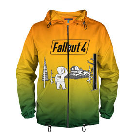 Мужская ветровка 3D с принтом Волт-бой 111 Fallout 4 в Екатеринбурге, 100% полиэстер | подол и капюшон оформлены резинкой с фиксаторами, два кармана без застежек по бокам, один потайной карман на груди | fallout 4 | vault boy | волт бой | фаллаут