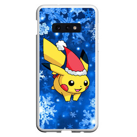 Чехол для Samsung S10E с принтом Pikachu в Екатеринбурге, Силикон | Область печати: задняя сторона чехла, без боковых панелей | pikachu | pokeboll | pokemon | зима | новый год | пикачу | покеболл | покемон | снежинки