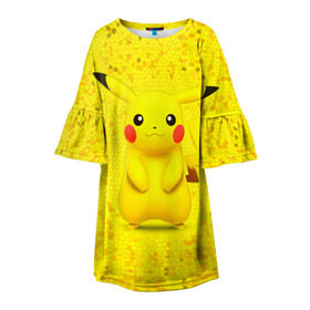 Детское платье 3D с принтом Pikachu в Екатеринбурге, 100% полиэстер | прямой силуэт, чуть расширенный к низу. Круглая горловина, на рукавах — воланы | pikachu | pokeboll | pokemon | пикачу | покеболл | покемон