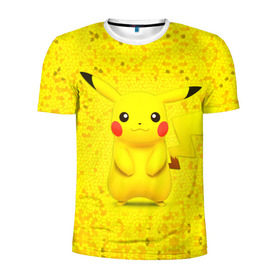 Мужская футболка 3D спортивная с принтом Pikachu в Екатеринбурге, 100% полиэстер с улучшенными характеристиками | приталенный силуэт, круглая горловина, широкие плечи, сужается к линии бедра | pikachu | pokeboll | pokemon | пикачу | покеболл | покемон