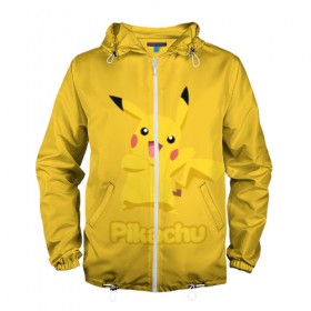 Мужская ветровка 3D с принтом Pikachu в Екатеринбурге, 100% полиэстер | подол и капюшон оформлены резинкой с фиксаторами, два кармана без застежек по бокам, один потайной карман на груди | Тематика изображения на принте: pikachu | pokeboll | pokemon | пикачу | покеболл | покемон