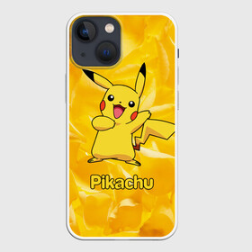 Чехол для iPhone 13 mini с принтом Пикачу на золотом фоне в Екатеринбурге,  |  | pikachu | pokeboll | pokemon | пикачу | покеболл | покемон