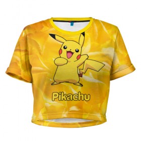 Женская футболка 3D укороченная с принтом Pikachu в Екатеринбурге, 100% полиэстер | круглая горловина, длина футболки до линии талии, рукава с отворотами | pikachu | pokeboll | pokemon | пикачу | покеболл | покемон