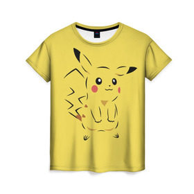 Женская футболка 3D с принтом Pikachu в Екатеринбурге, 100% полиэфир ( синтетическое хлопкоподобное полотно) | прямой крой, круглый вырез горловины, длина до линии бедер | pikachu | pokeboll | pokemon | пикачу | покеболл | покемон