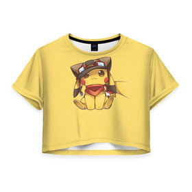 Женская футболка 3D укороченная с принтом Pikachu в Екатеринбурге, 100% полиэстер | круглая горловина, длина футболки до линии талии, рукава с отворотами | pikachu | pokeball | pokemon | пикачу | покеболл | покемон