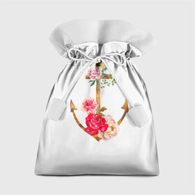 Подарочный 3D мешок с принтом Якорь с цветами в Екатеринбурге, 100% полиэстер | Размер: 29*39 см | Тематика изображения на принте: акварель | бабочка | нежный | рисунок | роза | сирень | цветочек | цветочный | цветы