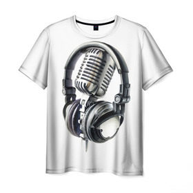 Мужская футболка 3D с принтом Диджей в Екатеринбурге, 100% полиэфир | прямой крой, круглый вырез горловины, длина до линии бедер | dj | klub | music | диджей | клуб | микрофон | музыка | наушники