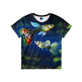 Детская футболка 3D с принтом Аквариумные рыбки в Екатеринбурге, 100% гипоаллергенный полиэфир | прямой крой, круглый вырез горловины, длина до линии бедер, чуть спущенное плечо, ткань немного тянется | аквариум | вода | водоросли | природа | рыба | рыбка | туризм