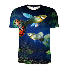 Мужская футболка 3D спортивная с принтом Аквариумные рыбки в Екатеринбурге, 100% полиэстер с улучшенными характеристиками | приталенный силуэт, круглая горловина, широкие плечи, сужается к линии бедра | аквариум | вода | водоросли | природа | рыба | рыбка | туризм
