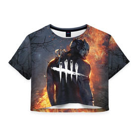 Женская футболка 3D укороченная с принтом dead by daylight в Екатеринбурге, 100% полиэстер | круглая горловина, длина футболки до линии талии, рукава с отворотами | dbd | dead by daylight