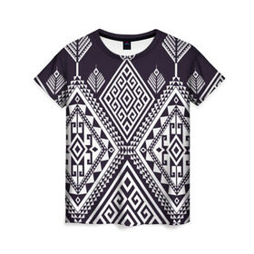 Женская футболка 3D с принтом Мильфлер в Екатеринбурге, 100% полиэфир ( синтетическое хлопкоподобное полотно) | прямой крой, круглый вырез горловины, длина до линии бедер | геометрия | орнамент | черно белый | этно