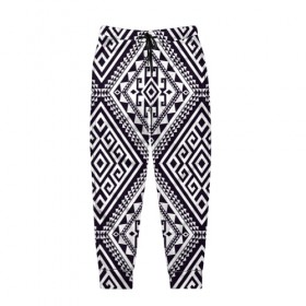 Мужские брюки 3D с принтом Тартан в Екатеринбурге, 100% полиэстер | манжеты по низу, эластичный пояс регулируется шнурком, по бокам два кармана без застежек, внутренняя часть кармана из мелкой сетки | орнамент | черно белый | этно