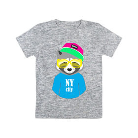 Детская футболка хлопок с принтом Енот в Екатеринбурге, 100% хлопок | круглый вырез горловины, полуприлегающий силуэт, длина до линии бедер | city | ny | енот | животные | звери | кепка | очки | серый | хипстер