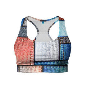 Женский спортивный топ 3D с принтом Джинсовый стиль в Екатеринбурге, 82% полиэстер, 18% спандекс Ткань безопасна для здоровья, позволяет коже дышать, не мнется и не растягивается |  | заплатки | разноцветный | текстура | ткань