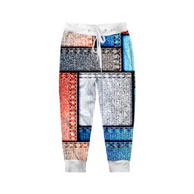 Детские брюки 3D с принтом Джинсовый стиль в Екатеринбурге, 100% полиэстер | манжеты по низу, эластичный пояс регулируется шнурком, по бокам два кармана без застежек, внутренняя часть кармана из мелкой сетки | заплатки | разноцветный | текстура | ткань