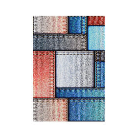 Обложка для паспорта матовая кожа с принтом Джинсовый стиль в Екатеринбурге, натуральная матовая кожа | размер 19,3 х 13,7 см; прозрачные пластиковые крепления | заплатки | разноцветный | текстура | ткань