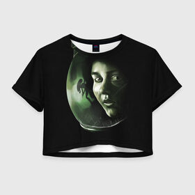 Женская футболка 3D укороченная с принтом Чужой в Екатеринбурге, 100% полиэстер | круглая горловина, длина футболки до линии талии, рукава с отворотами | alien | aliens | cinema | film | predator | фильм | чужой