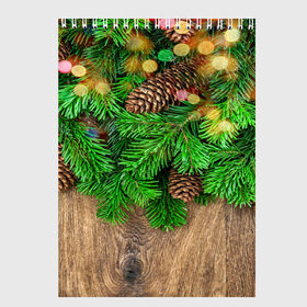 Скетчбук с принтом Елка в Екатеринбурге, 100% бумага
 | 48 листов, плотность листов — 100 г/м2, плотность картонной обложки — 250 г/м2. Листы скреплены сверху удобной пружинной спиралью | дерево | елка | зеленый | зима | новый год | шишки