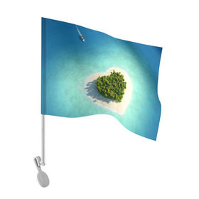 Флаг для автомобиля с принтом Остров в Екатеринбурге, 100% полиэстер | Размер: 30*21 см | вода | дерево | лето | море | океан | остров | пальмы | песок | сердечко | сердце | синий