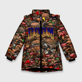 Зимняя куртка для девочек 3D с принтом Doom Все монстры (pixel art) в Екатеринбурге, ткань верха — 100% полиэстер; подклад — 100% полиэстер, утеплитель — 100% полиэстер. | длина ниже бедра, удлиненная спинка, воротник стойка и отстегивающийся капюшон. Есть боковые карманы с листочкой на кнопках, утяжки по низу изделия и внутренний карман на молнии. 

Предусмотрены светоотражающий принт на спинке, радужный светоотражающий элемент на пуллере молнии и на резинке для утяжки. | 
