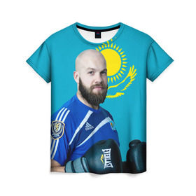 Женская футболка 3D с принтом Василий Левит в Екатеринбурге, 100% полиэфир ( синтетическое хлопкоподобное полотно) | прямой крой, круглый вырез горловины, длина до линии бедер | бокс | василий левит | казахстан | олимпиада 2016