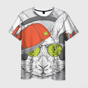 Мужская футболка 3D с принтом Стильный Кролик в Екатеринбурге, 100% полиэфир | прямой крой, круглый вырез горловины, длина до линии бедер | dj | music | rnb | животные | клубная | музыка
