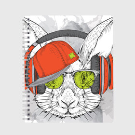 Тетрадь с принтом Стильный Кролик в Екатеринбурге, 100% бумага | 48 листов, плотность листов — 60 г/м2, плотность картонной обложки — 250 г/м2. Листы скреплены сбоку удобной пружинной спиралью. Уголки страниц и обложки скругленные. Цвет линий — светло-серый
 | dj | music | rnb | животные | клубная | музыка