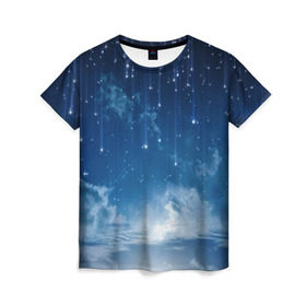 Женская футболка 3D с принтом Звездное небо в Екатеринбурге, 100% полиэфир ( синтетическое хлопкоподобное полотно) | прямой крой, круглый вырез горловины, длина до линии бедер | вселенная | галактика | звезды | небо | ночь