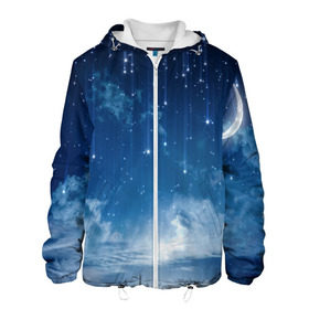 Мужская куртка 3D с принтом Звездное небо в Екатеринбурге, ткань верха — 100% полиэстер, подклад — флис | прямой крой, подол и капюшон оформлены резинкой с фиксаторами, два кармана без застежек по бокам, один большой потайной карман на груди. Карман на груди застегивается на липучку | Тематика изображения на принте: вселенная | галактика | звезды | небо | ночь