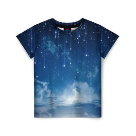 Детская футболка 3D с принтом Звездное небо в Екатеринбурге, 100% гипоаллергенный полиэфир | прямой крой, круглый вырез горловины, длина до линии бедер, чуть спущенное плечо, ткань немного тянется | Тематика изображения на принте: вселенная | галактика | звезды | небо | ночь