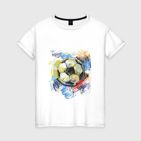 Женская футболка хлопок с принтом Рисованный футбольный мяч в Екатеринбурге, 100% хлопок | прямой крой, круглый вырез горловины, длина до линии бедер, слегка спущенное плечо | игра | мяч | разводы | спорт | футбол | футбольный