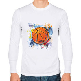 Мужской лонгслив хлопок с принтом Баскетбольный мяч в штрихах в Екатеринбурге, 100% хлопок |  | баскетбол | стилизация | штрихи