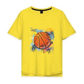 Мужская футболка хлопок Oversize с принтом Баскетбольный мяч в штрихах в Екатеринбурге, 100% хлопок | свободный крой, круглый ворот, “спинка” длиннее передней части | баскетбол | стилизация | штрихи
