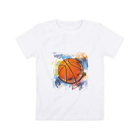 Детская футболка хлопок с принтом Баскетбольный мяч в штрихах в Екатеринбурге, 100% хлопок | круглый вырез горловины, полуприлегающий силуэт, длина до линии бедер | Тематика изображения на принте: баскетбол | стилизация | штрихи