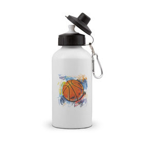 Бутылка спортивная с принтом Баскетбольный мяч в штрихах в Екатеринбурге, металл | емкость — 500 мл, в комплекте две пластиковые крышки и карабин для крепления | баскетбол | стилизация | штрихи