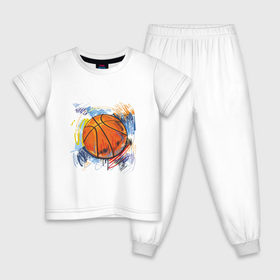 Детская пижама хлопок с принтом Баскетбольный мяч в штрихах в Екатеринбурге, 100% хлопок |  брюки и футболка прямого кроя, без карманов, на брюках мягкая резинка на поясе и по низу штанин
 | Тематика изображения на принте: баскетбол | стилизация | штрихи